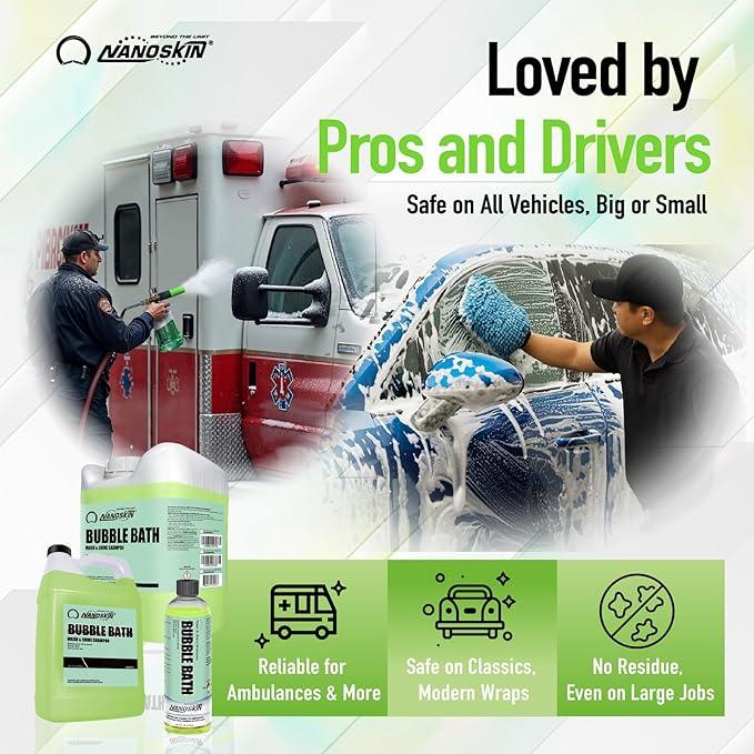 Nanoskin BUBBLE BATH Foaming Car Wash Shampoo 30 Gallons - Works with Foam Cannon, Gun, Bucket Washes, Car Soap for Pressure Washer | For Car, Truck, Motorcycle, RV & More, Green,3840 Fl Oz(Pack of 1) - NeatNest