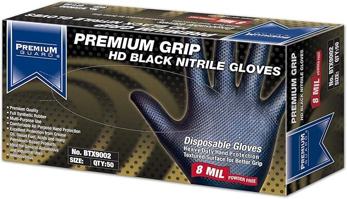 Premium Guard - Nitrile Gloves Heavy Duty 8 Mil Disposable, Powder Free, Black, 50 Gloves per Box (X-Large) - NeatNest