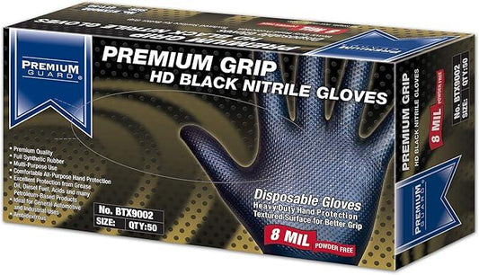 Premium Guard - Nitrile Gloves Heavy Duty 8 Mil Disposable, Powder Free, Black, 50 Gloves per Box (Medium) - NeatNest