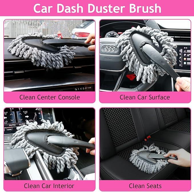 THINKWORK Pink Car Duster Interior Kit, Perfect Car Detailing Brush Kit for Cleaning Windows,Windshield,Dashboard and Air Vents Suitable for All Cars - NeatNest