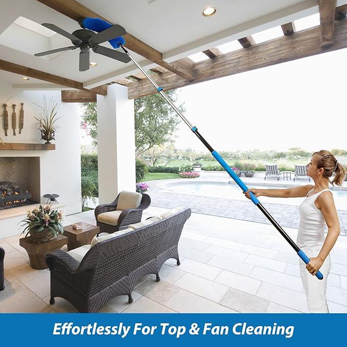 20 Feet High Reach Duster Kit with 5-12 Ft Extension Pole, Cobweb Duster with Telescoping Pole, Window Squeegee with Scrubber, Spider Web Brush, High Ceiling Fan Duster for High Window, Interior Roof - NeatNest