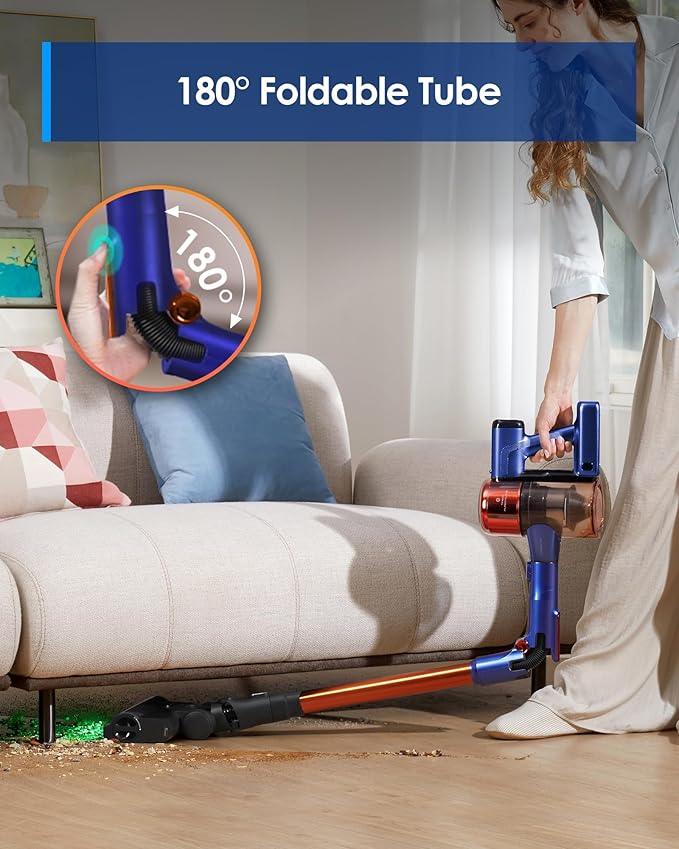 Tineco Pure ONE S70 Cordless Vacuum Cleaner, 200AW Powerful Suction, 3D Sense Pro Cleaning System, 6-Stage Filtration with 95min Runtime, Zero Tangle Brush with 180° Foldable Tube (Blue-Orange) - NeatNest