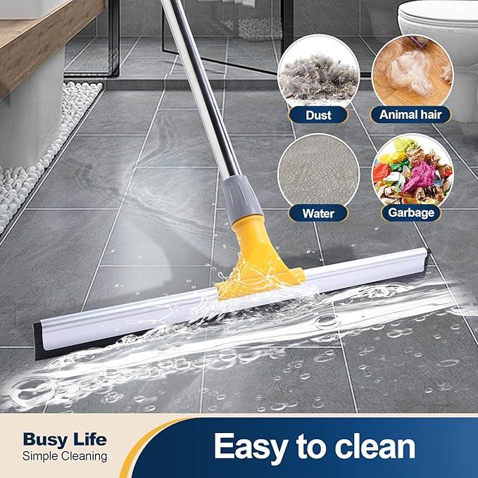 Yocada Rubber Floor Squeegee 17.7" TPR Blade Scrubber Broom 61.8inch Pole Household Broom for Garage Courtyard Shower Bathroom Floor Marble Glass Tile Water Foam Pet Hair Removal Cleaning - NeatNest