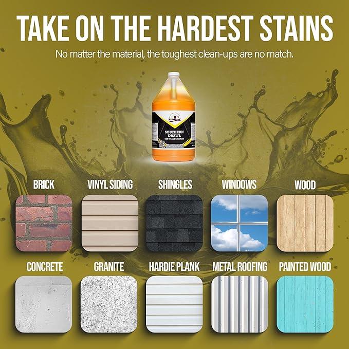 Southeast Softwash Southern Drawl - Professional Exterior House Cleaner, Siding Cleaner & Roof Wash Surfactant for Pressure Washing & Soft Wash Applications | Clean Citrus Scent, 1 Gallon (1 Pack) - NeatNest