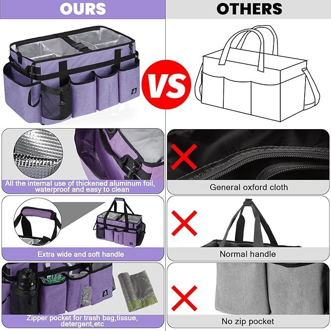 Extra large Cleaning Caddy Bag Built-in Sturdy Support Board, Cleaning Organizer with Detachable Divider, Cleaning Supply Tote with Adjustable Shoulder Strap (Purple, 19'' x 11'' x 11'') - NeatNest