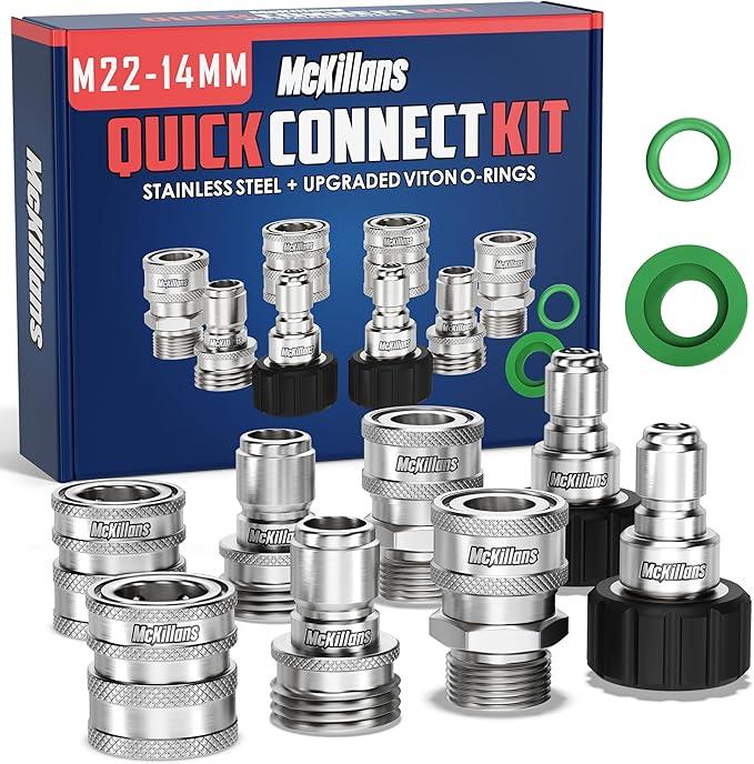 McKillans® M22-14mm Pressure Washer Quick Connect Kit, M22-14mm to 3/8" Male Female Quick Disconnect Kit for Power Washer (Stainless Steel) - NeatNest