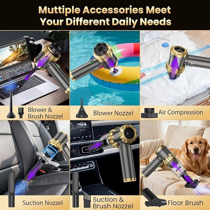 Car Vacuum Portable Cordless - Handheld Vacuum Cleaner with 16000PA Strong Suction, 7-in-1 Air Duster/Blower, Rechargeable Mini Vacuum with Long Battery, Multi-Nozzles for Car,Home, Office, Pet - NeatNest