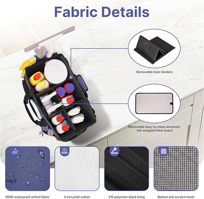 Large Wearable Cleaning Caddy Bags,Cleaning Supplies Storage Bag with Handles and Adjustable Shoulder Strap and Removable Waist Straps,Waterproof Cleaning Bags for Home,Car,Office (Denim Blue) - NeatNest