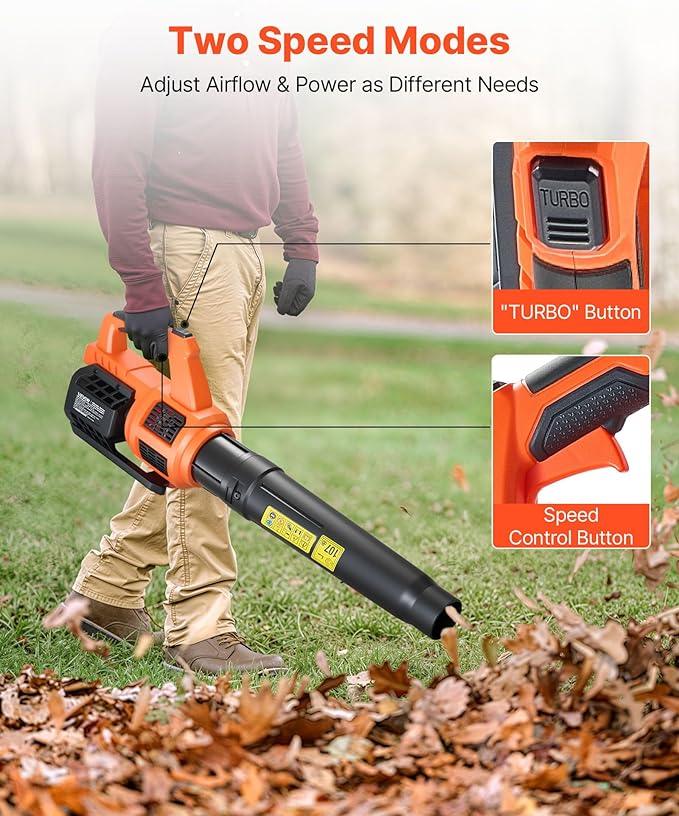 VEVOR 20V Cordless Leaf Blower with Brushless Motor, 450 CFM/110 MPH, Battery Powered Electric Leaf Blowers for Lawn Care with 2.0Ah Battery and Fast Charger - NeatNest
