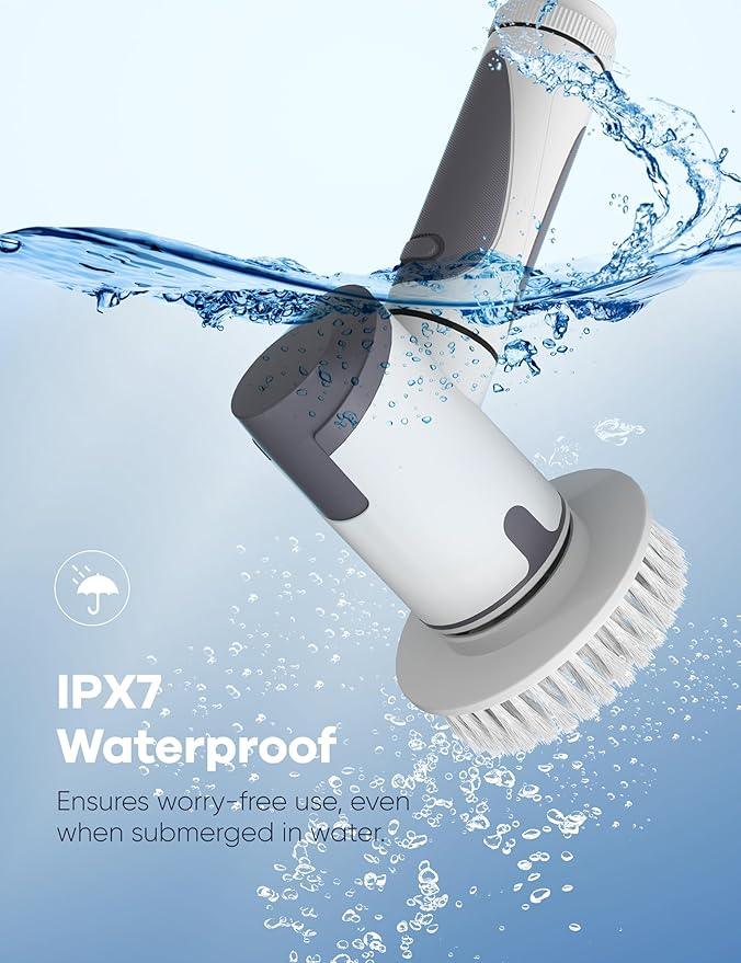 Electric Spin Scrubber,Power Scrubber Dual Speeds Cordless Shower Scrub Brush with Handle,Cleaning Brush with IPX7 Waterproof,8 Brush Heads for Kitchen,Tile,Tub (Short Purple) - NeatNest