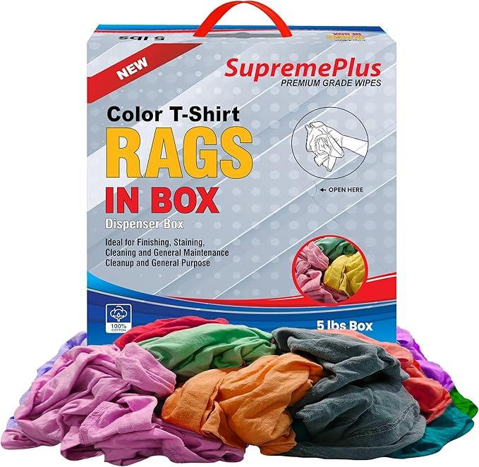 Premium Color Knit Cleaning Cloths (5 lbs. Compressed Box) – Shop Rags Bulk for Workshops, Mechanics, Painters, and Home Use, Multipurpose Cotton T-Shirt Rags - NeatNest