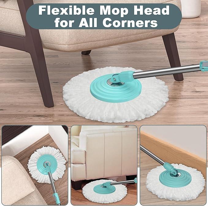 Spin Mop and Bucket System, Mop and Bucket with Wringer Set,Mops for Floor Cleaning,Household Supplies Tools with 6 Replacement Refills,61" Extended Handle for Household Hardwood Floor - Green - NeatNest