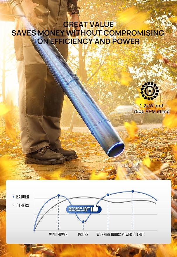 WILD BADGER POWER Leaf Blower Backpack, 43cc Gas Powered Strong Air Flow , Light Weight 17.4 lbs, Ideal for Leaf, Sand, Gravel, Snow, Yard and Driveway - NeatNest