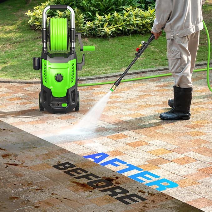 Pressure Cleaner- High Power Cleaner with 33FT Hose, 4 Nozzles and Foam Cannon, for Home, Cars, Fences, Patio, 2025 Upgraded(Green) - NeatNest