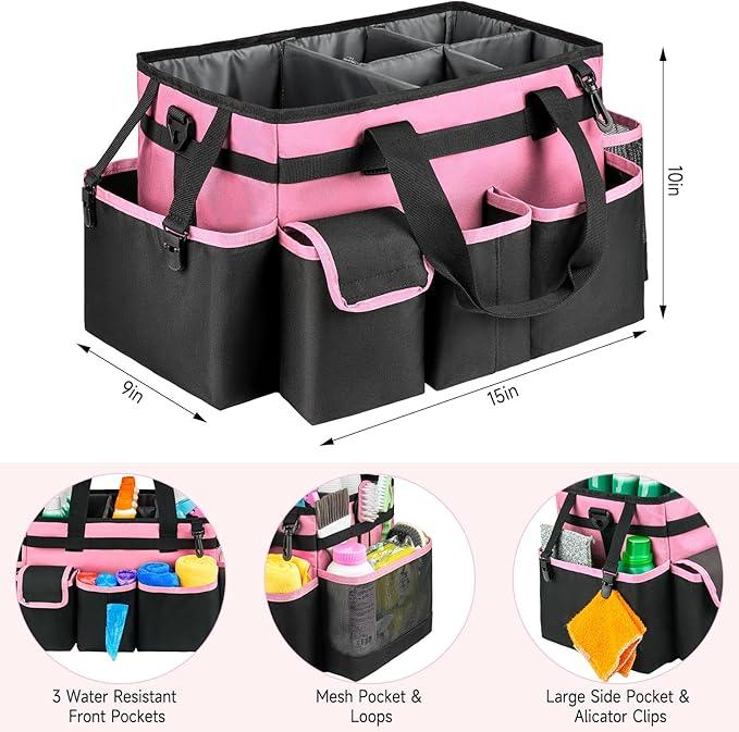 Cleaning Caddy,Large Cleaning Bags for Housekeepers,Cleaning Supplies Organizer with Handle,Pink - NeatNest
