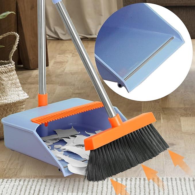 PHYEX 2-Pack Broom and Dustpan Set for Sweeping Indoor, Broom Dustpan with 48" Long Handle, Broom with Dustpan Combo Set(Purple) - NeatNest