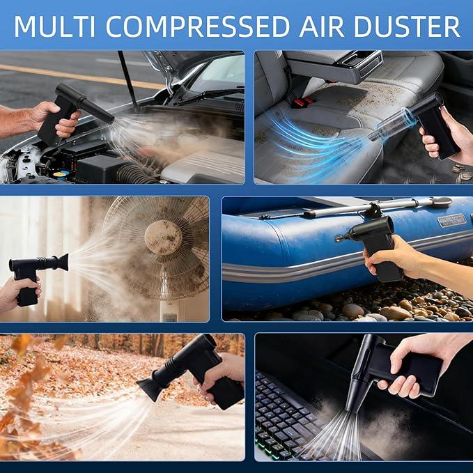 Electric Air Duster-130000 RPM Brushless Motor, 2-in-1 Blow & Vacuum, 4000mAh Rechargeable, 3 Gear Adjustable Compressed Air Duster for Computer, Keyboard, House and Car, 11pcs Accessories - NeatNest