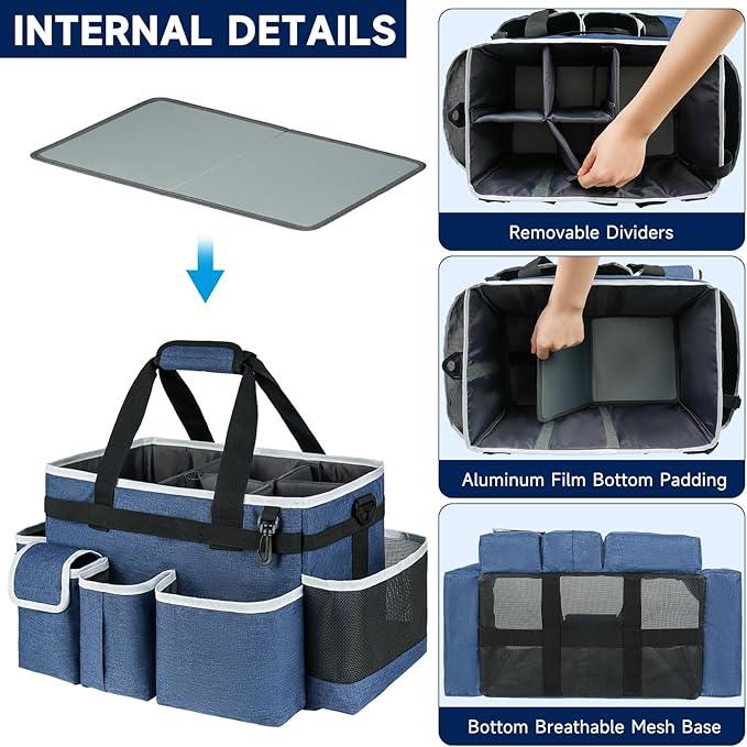 Cleaning Caddy Bag,Large Cleaning Supplies Organizer with Handle for Housekeepers, Blue - NeatNest