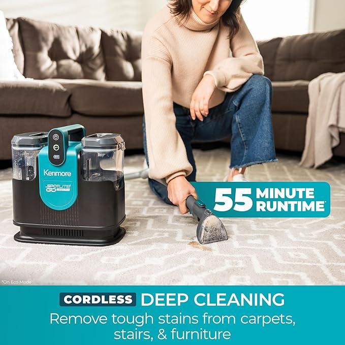 Kenmore KW1090 SpotLite Go 24V Cordless Brushless Portable Carpet Spot Cleaner, 16Kpa Power Suction, 55Mins Runtime with Hose Cleaning Tool for Pets, Area Rugs & Couches - NeatNest