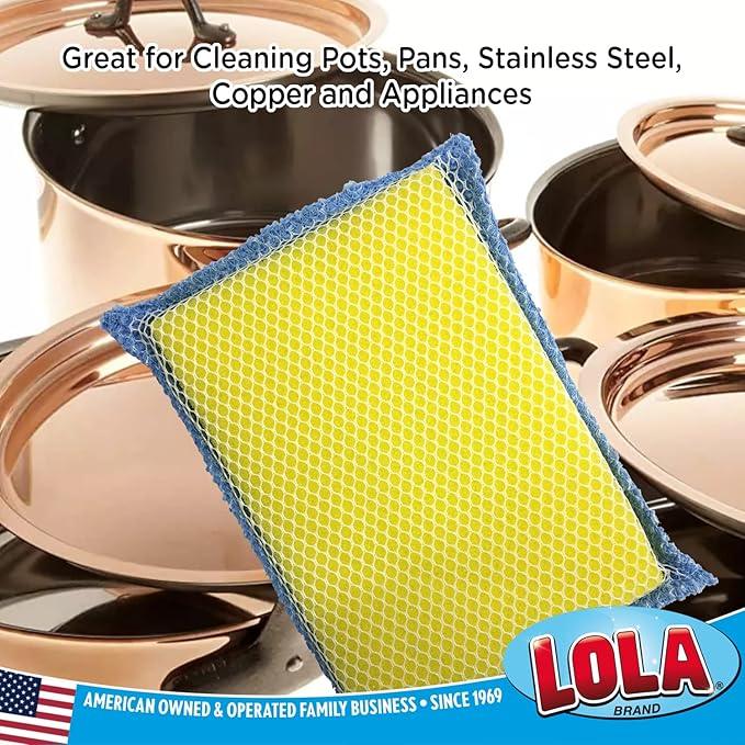 LOLA Microfiber Terry & Nylon Net Sponge Scrubber Pad, 6 Pack, Non Scratch 2-Way Cleaning, Gently Scrubs & Wipes Clean - NeatNest