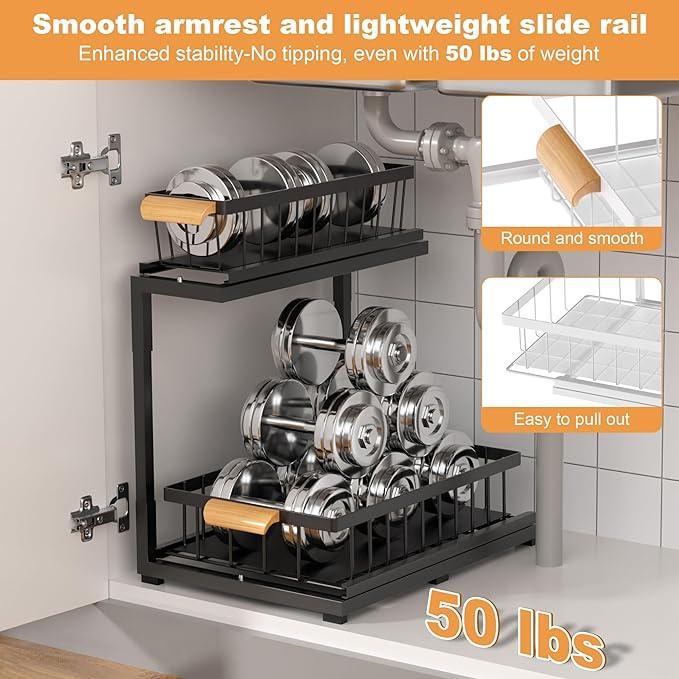 Under Sink Organizer, Pull Out Cabinet Organizer 2 Tier Slide Out Sink Shelf Cabinet Storage Shelves,Kitchen & Bathroom Organizers,Metal (Black, 1 Pack-14.6 * 10.6 * 16.5in) - NeatNest