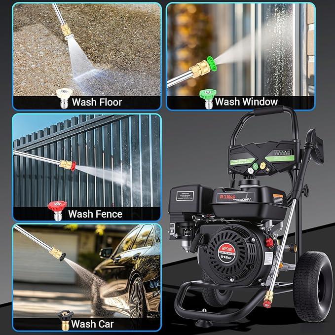 4200PSI Pressure Washer 4.0GPM Gas Power Washer 212CC Gas Powered Washing Machine Commercial High Pressure Washer with 25ft Hose&5 Nozzles for Patio Garden Yard Vehicle,EPA/CARB/ETL (Black) - NeatNest