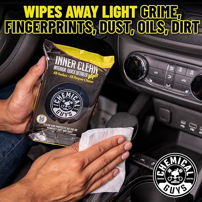 Chemical Guys InnerClean Interior Quick Detailer & Protectant Wipes – 50 Pack Multi Surface Interior Cleaner Wipes for Dashboards, Doors and Seats – Safe for Cars, Trucks, SUVs, RVs and Home Use - NeatNest