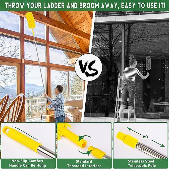 17FT Extendable Duster with 2-9 ft Extension Pole for High Ceilings, Newliton Cobweb Duster for Ceiling Fans Hard-to-Reach Areas, Long Handle Microfiber Dusting Tool for Home Cleaning - NeatNest