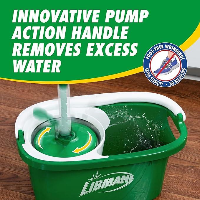 Libman Tornado Spin Mop System and 1 Refill, Mop and Bucket with Wringer Set for Hardwood Floor Cleaning, 2 Total Heads Included - NeatNest