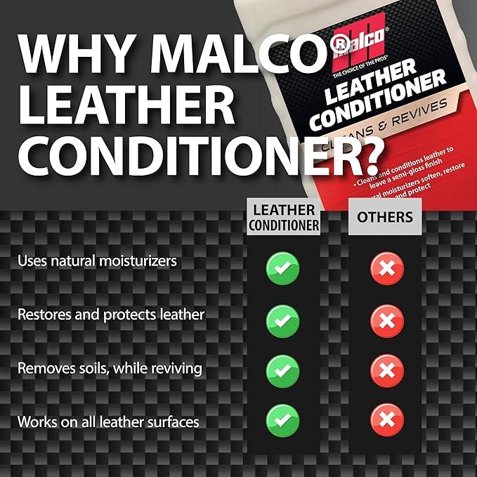 Malco Leather Conditioner for Cars - Cleans and Conditions Automotive Seats & Surfaces/Natural Moisturizers Soften, Restore and Protect Leather Interiors / 32 Oz (109932) - NeatNest