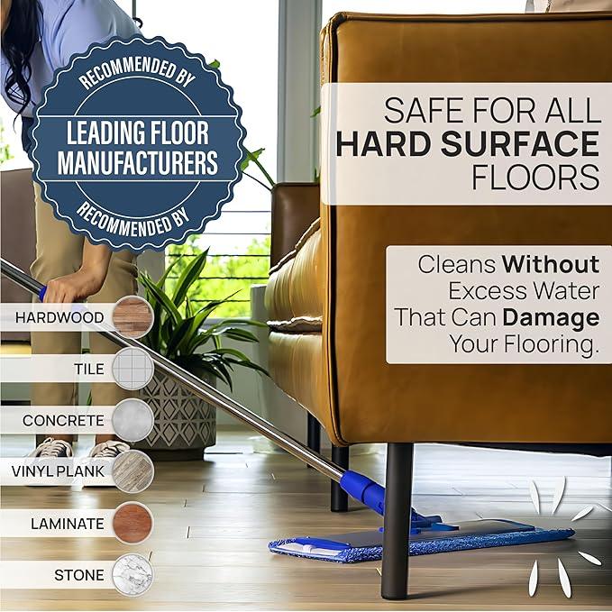 Microfiber Wholesale 24" Microfiber Mop System - Clean & Dust Hardwood, Laminate, & Tile Floors, Reusable Mop Heads, Adjustable Handle, Washable Micro Fiber Wet & Dry Pads, Industrial & Commercial - NeatNest