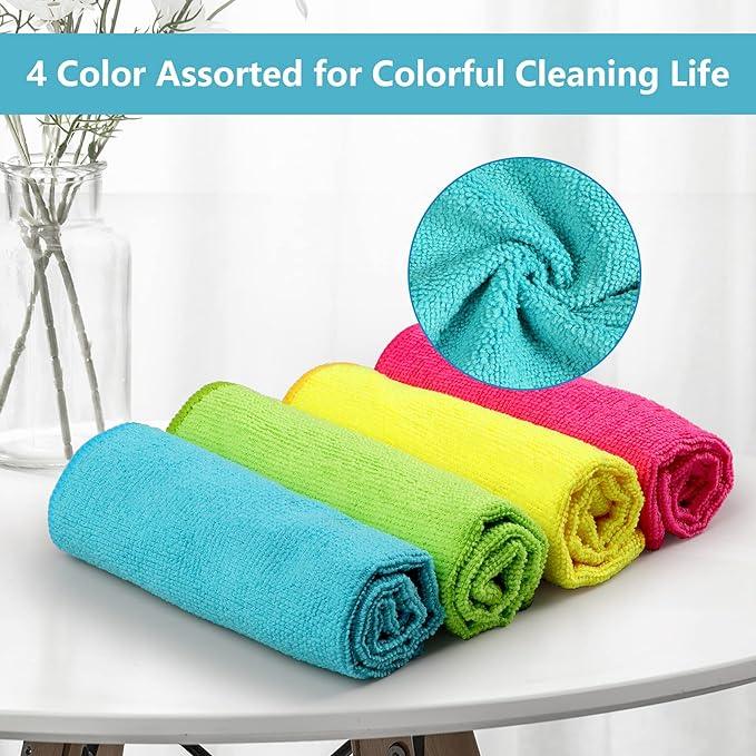 HOMEXCEL Microfiber Cleaning Cloth, 24 Pack Cleaning Rags, Cleaning Towels with 4 Color Assorted, 11.5"X11.5"(Green/Blue/Yellow/Pink) - NeatNest