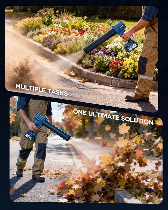 Cordless Leaf Blower with Battery and Charger,Electric Leaf Blower,(600000)RPM,Batteries & Charger,Lightweight Handheld with Extended Nozzle,Portable Blower for Patio Cleaning,Blowing Leaves and Dust - NeatNest