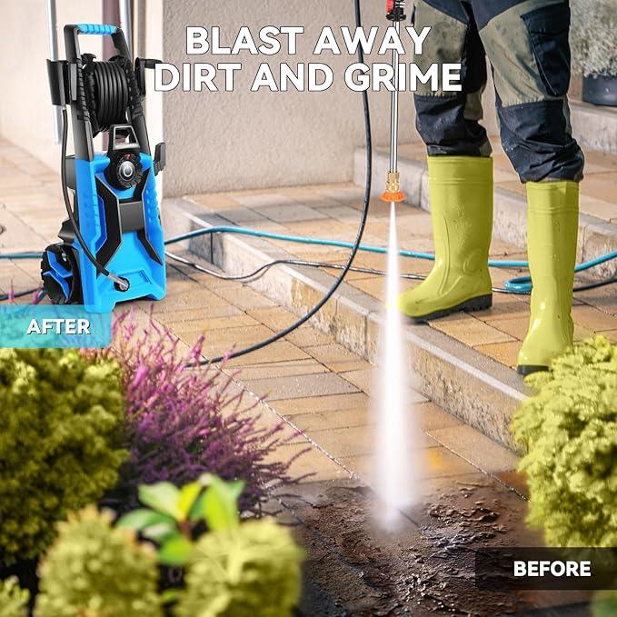 5000 PSI Adjustable Electric Pressure Washer, 2025 New Power Washer Pressure Adjustable (2500PSI-5000PSI) with 33ft Pressure Hose, 4 Nozzle and Detergent Tank for Cars, Upgraded Blue - NeatNest