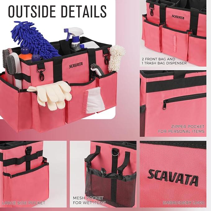 Wearable Cleaning Caddy Bag, Cleaning Caddy Supplies Organizer with Handle & Shoulder Straps for Housekeepers, Under Sink & Car Cleaning Tool Organizers with 4 Foldable Divider (RoseRed) - NeatNest