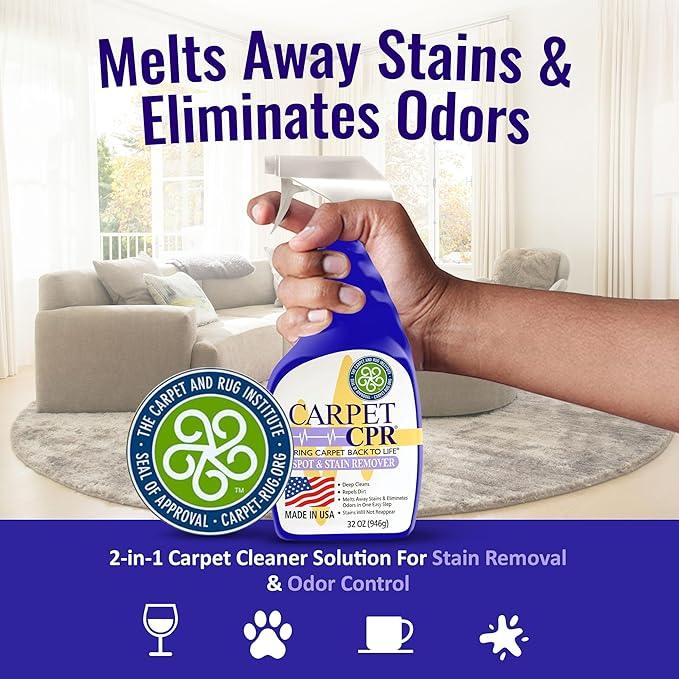 Carpet CPR Spot & Stain Remover Spray – Heavy Duty Carpet Cleaner for Pet Messes, Coffee & Tough Stains (32 Fl Oz (Pack of 2)) - NeatNest