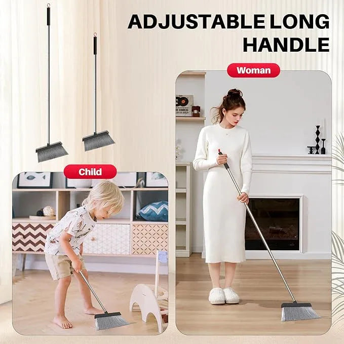 JOYMOOP Black and Red Broom and Dustpan Set, Upright Angle Design with Built-in Comb Teeth for Home, Office, Hard Floors - NeatNest