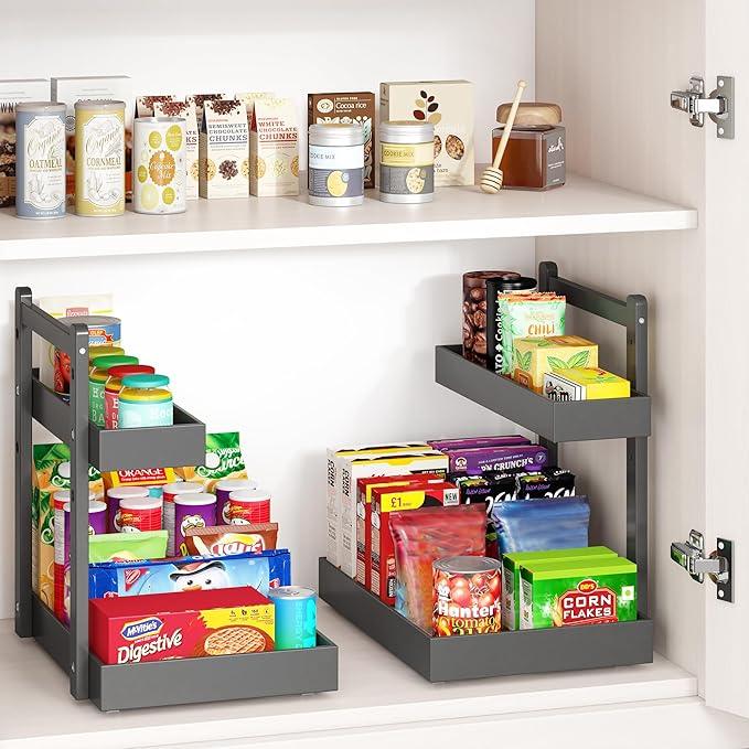 Under Sink Organizer - 1-Tier Pull Out Cabinet Organizer Vertical Slide Out Sink Shelf Storage Shelves for Multi-Purpose Bath Kitchen Bathroom Medicine (Black, 2 Packs) - NeatNest