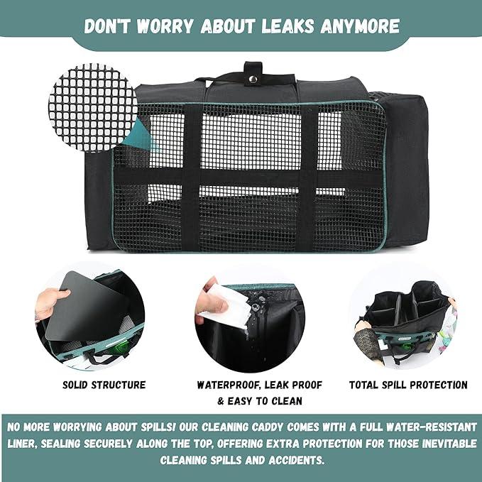 Wearable Cleaning Caddy – Portable Detailing Organizer with Spill-Proof Liner, Straps & Handles – Large Tote for Cleaning Pros, Auto Detailers, and Housekeepers – Green/Gray - NeatNest