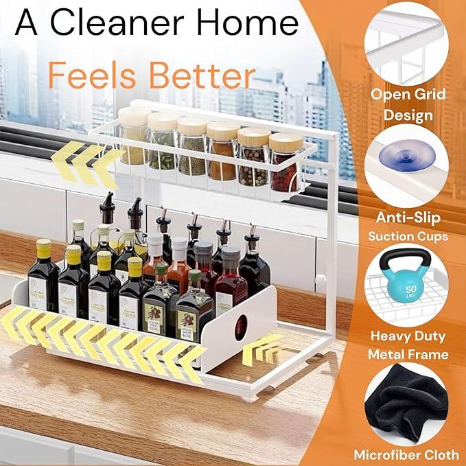 Under Sink Organizer, 1 Pack, 2 Tier Pull Out Sliding Shelf, Adjustable Height, Heavy Duty, Cabinet Organizer for Kitchen Bathroom, Tool-Free Install, White - NeatNest