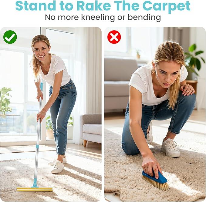 3 in 1 Carpet Rake for Pet Hair Removal, Tool Set of 3, 55” Long Handle Carpet Pet Hair Removal Carpet Scraper Dog Cat Hair Remover for Sofa, Couch, Car, Rug - NeatNest