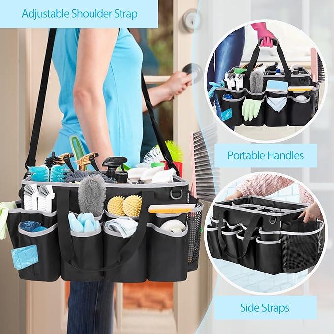 Extra-Large Wearable Cleaning Caddy, Organizer Bag for Products, Housekeeper Tote With Pad, Handle & Divider, Car Wash Tools Bag for Detailing Supplies, Gray Edge - NeatNest