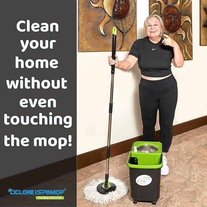 Spinning Mop and Bucket with Wringer Set for Home - 360 Spin Mop with Adjustable Handle & Bucket with Wheels - 1 Microfiber Mop Head - Mop and Bucket Set for Floor Cleaning at Home, Office, Hotel - NeatNest