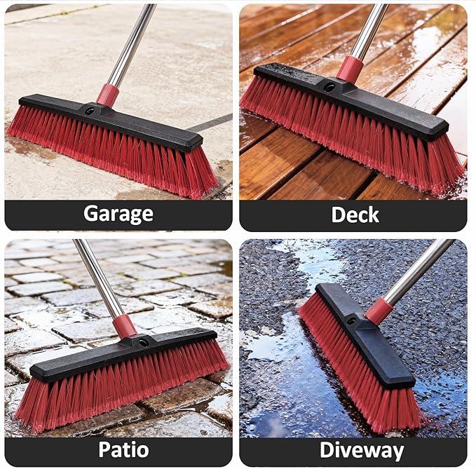 Honclea 14” Push Broom with 70” Adjustable Handle - Heavy Duty Outdoor Broom for Shop, Garage, Patio, Driveway, Yard & Deck Cleaning - NeatNest