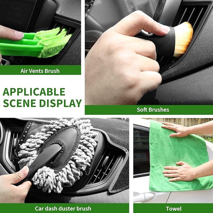 Funsmore 18Pcs Car Detailing Kit, Interior Car Cleaning Kit, Leather & Textile Car Interior Brush, Car Detailing Brush Set with Windshield Cleaning Tool Complete Car Interior Care Kit - NeatNest