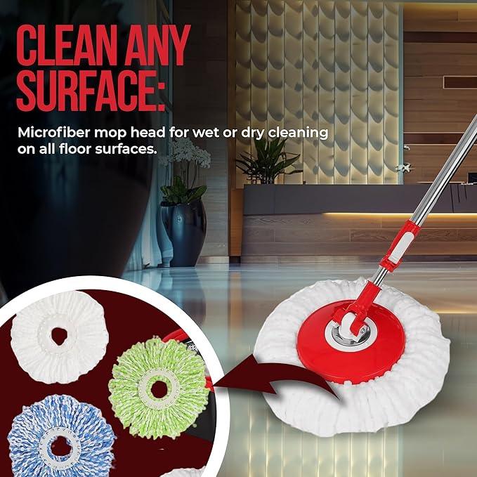 SIMPLI-Magic 360° Spin Mop and Bucket with Wringer – 3 High-Absorbent Microfiber Washable Heads – Spinning Mop and Bucket Set for All Types Floor Cleaning (Black) - NeatNest