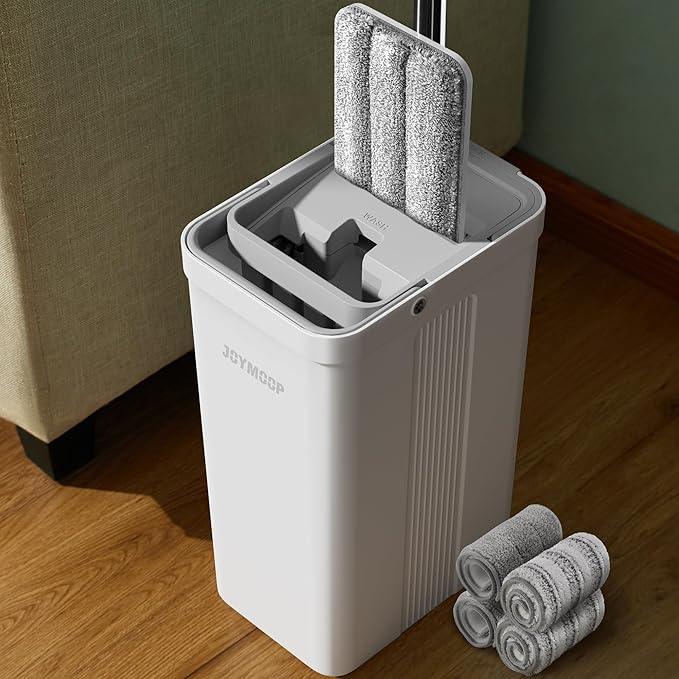 JOYMOOP Mop and Bucket Set with Wringer, Flat Mops for Floor Cleaning, Wall Mop Cleaner with Long Handle, Hardwood Floor Mop with 4 Microfiber Pads - NeatNest