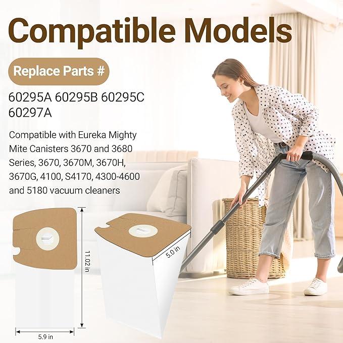 Vacuum Bags Replacement for Eureka Mighty 3670 and 3680 Series Canisters, Funmit MM Vacuum Bags 60295A, 60295B, 60295C & 60297A, 18 Pack - NeatNest
