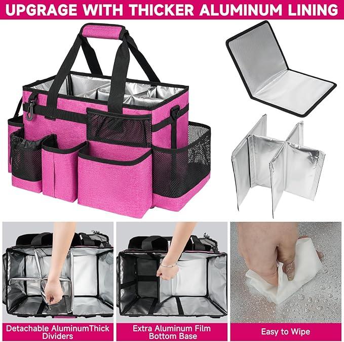 Cleaning Caddy Bag, Large Cleaning Supplies Organizer for Housekeepers, Housekeeping Caddy with Handle and Detachable Padded Cushion, Pink - NeatNest