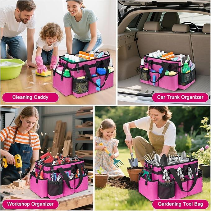 Cleaning Caddy Bag, Cleaning Supplies Organizer for Housekeepers, Housekeeping Caddy with Handle and Detachable Padded Cushion, Pink - NeatNest